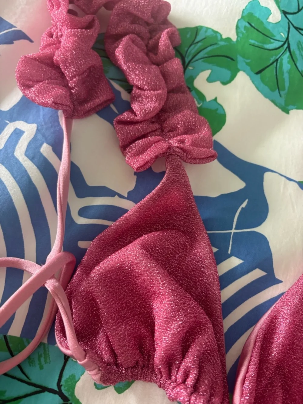 NWT REVOLVE Made in Italy Chio luxury Ruffled Rose Pink Bikini Set, medium - Picture 4 of 9